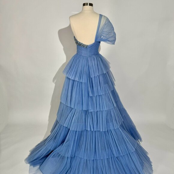 Brand New US 4 GEORGES HOBEIKA Blue Tiered Tulle Gown - Picture 7 of 8